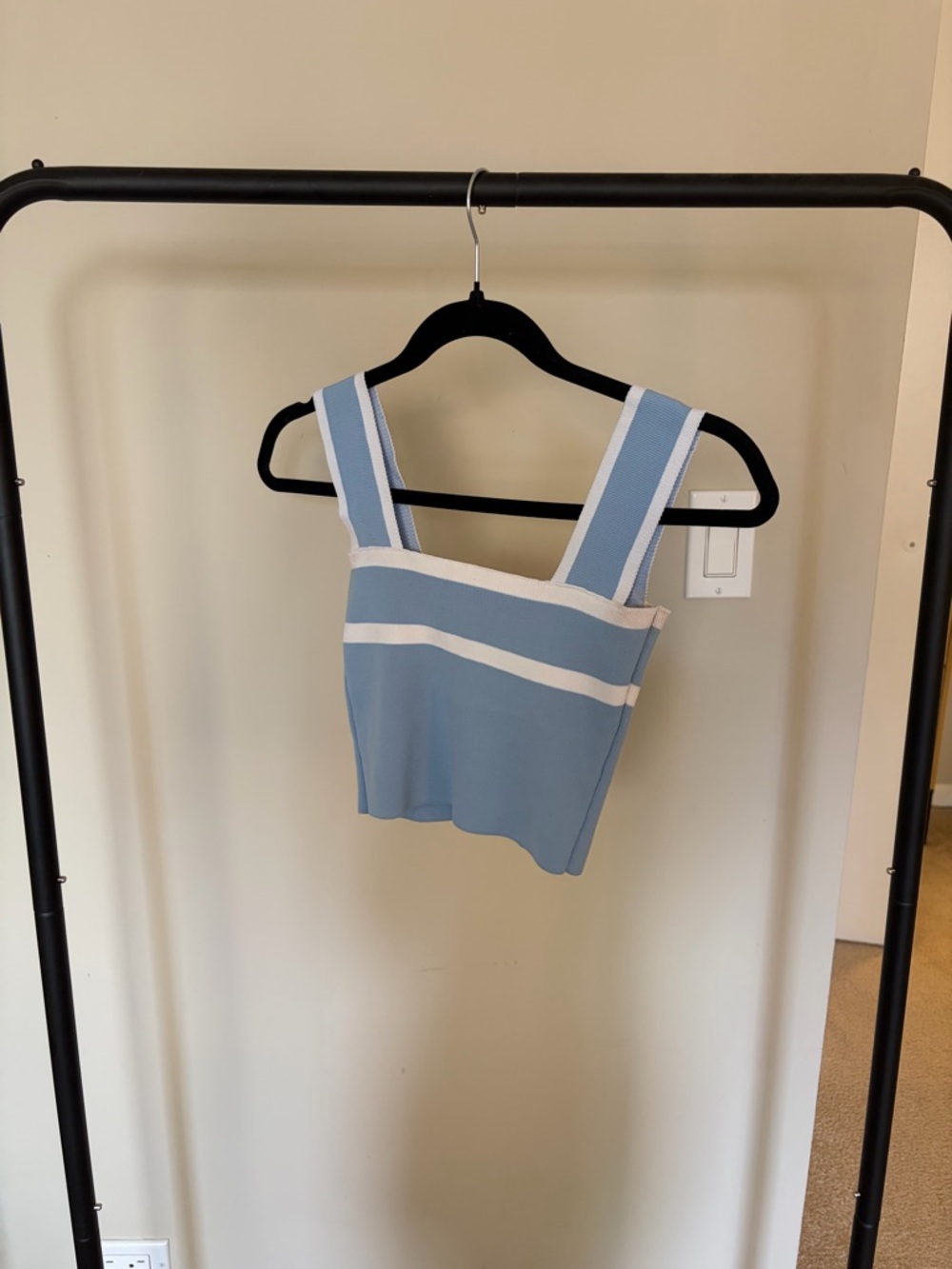 Sleeveless Square-Neck Tank Top in Light Blue with White Trim